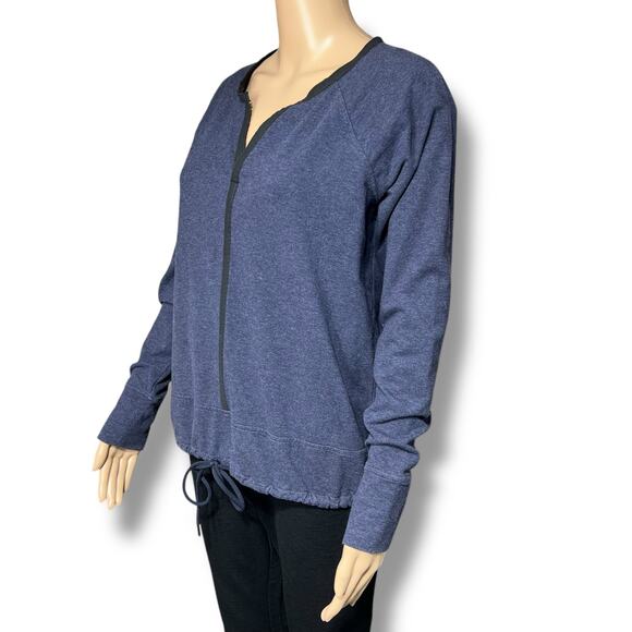 Athleta Womens Athletic Shirt Top V Neck Long Sleeves Drawstring Hem Blue Black - Picture 5 of 8